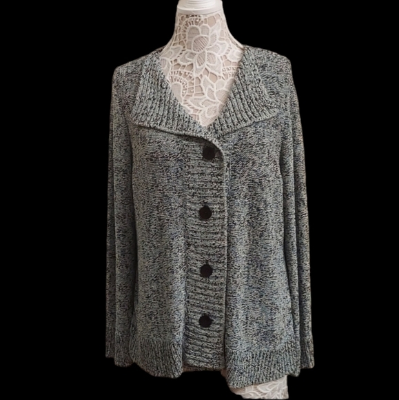 JONES NEW YORK Collection Button Down Knit Marled Long Sleeve Cardigan - Picture 1 of 10